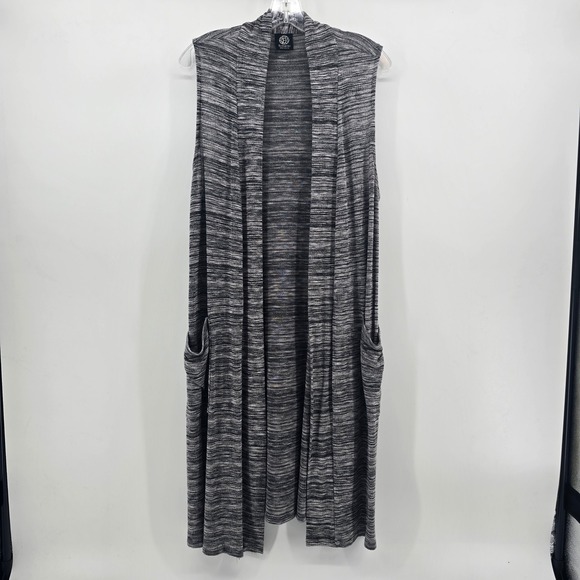 bobeau Sweaters - Bobeau Womens XL Long Sleeveless Cardigan Duster Vest Gray Space Dye Pockets USA
